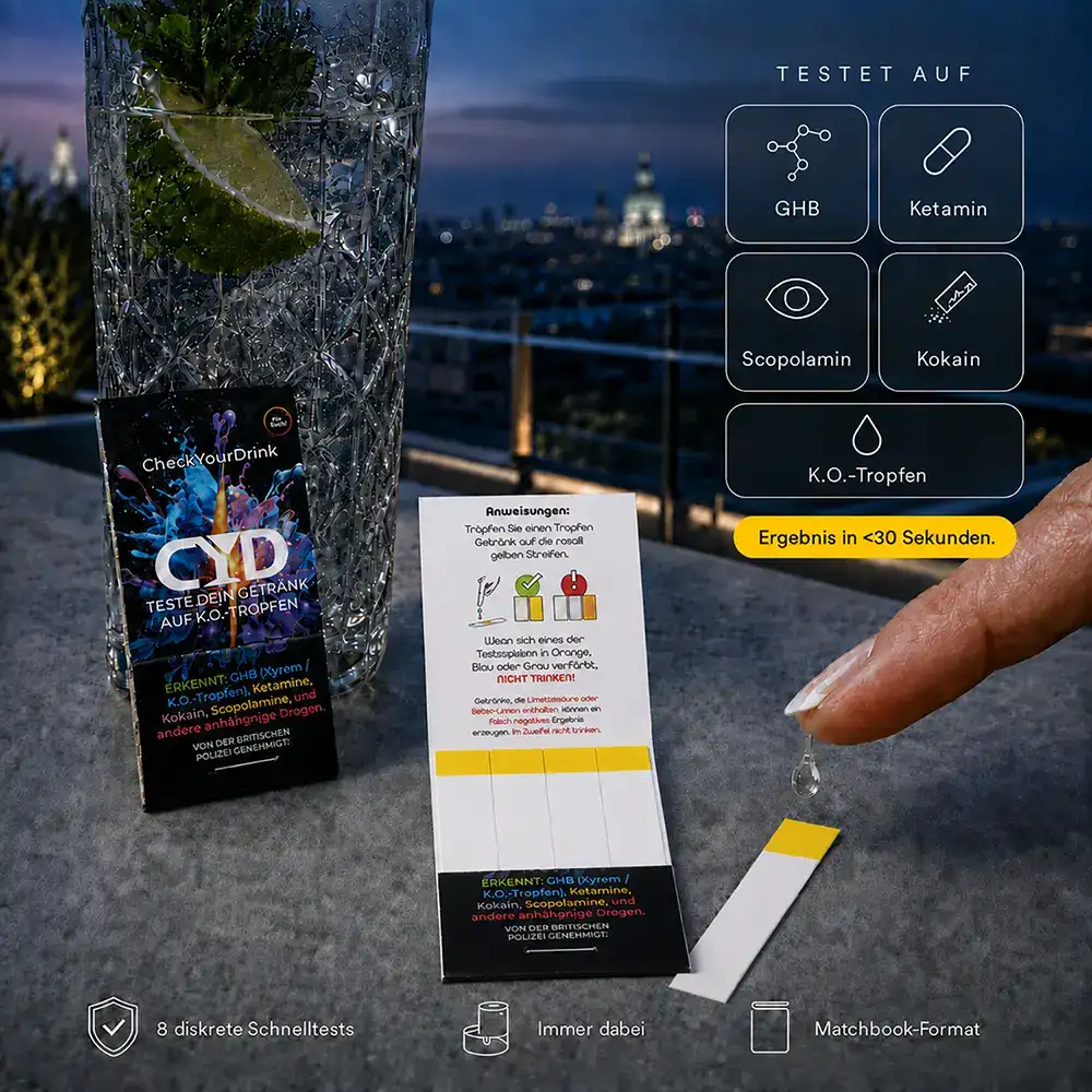 Person testet Drink in einer Rooftop Bar – Check your drink Anwendung