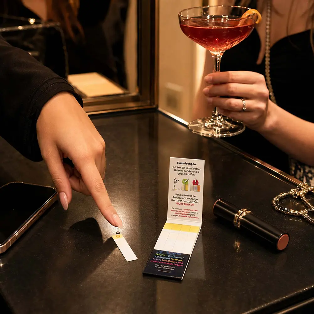 Drink Test Anwendung – Tropfen auf Testfeld geben